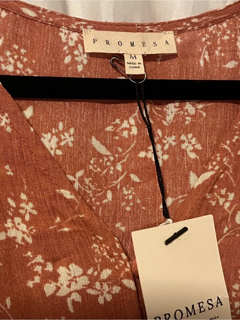 Promesa Rust Floral Button-Front dress with Smocked Waist